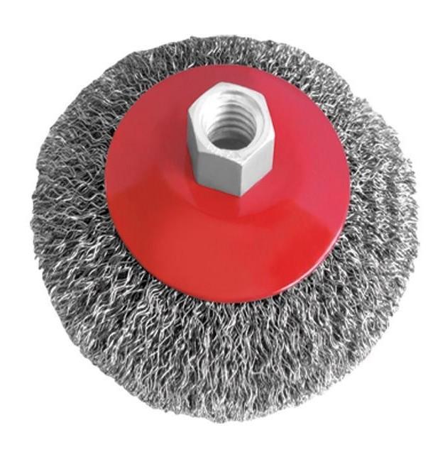 Щітки на КШМ INTERTOOL Щетка конусная 125 мм, для УШМ, М14 (витая проволока) BT-5125