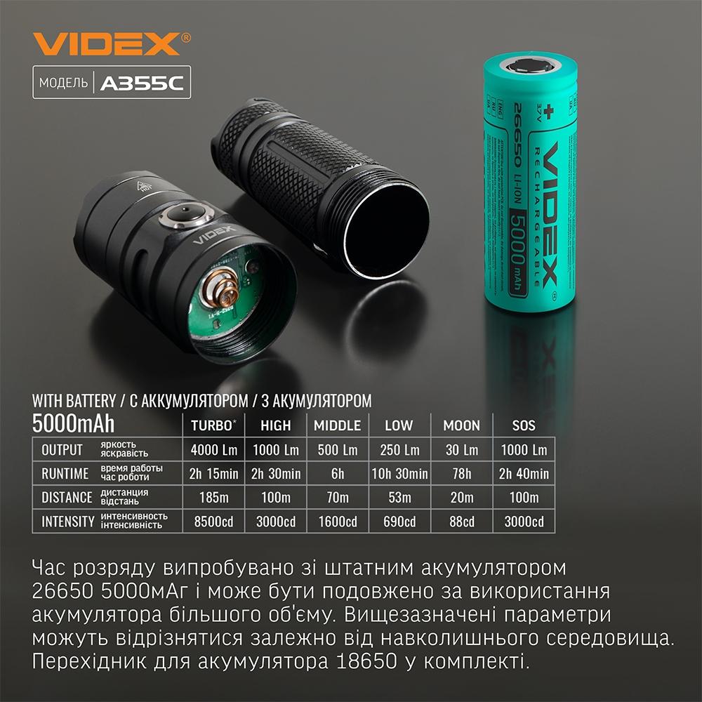 Фонари ручные VIDEX Портативный светодиодный фонарик 4000Lm 5000K VLF-A355C