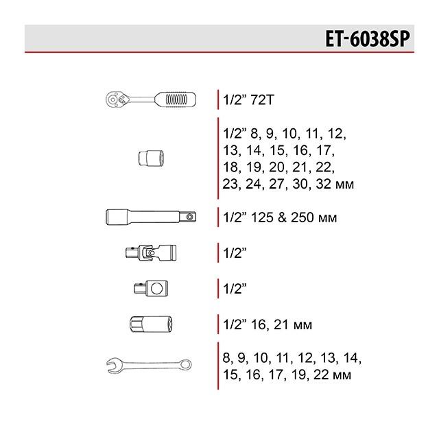 Наборы инструментов INTERTOOL Набор инструментов 1/2  (38ед.) ET-6038SP