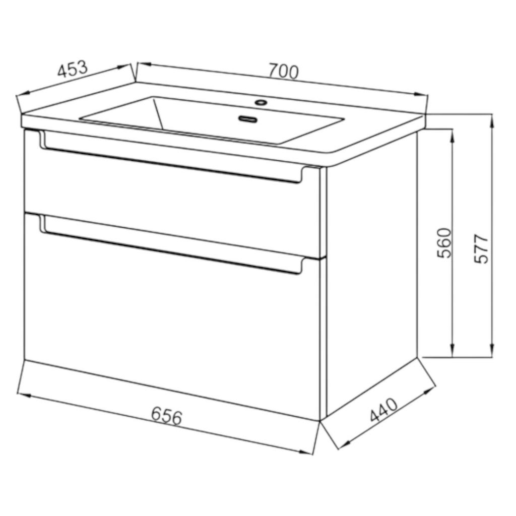 Тумбы с умывальниками UVVIS Тумба Эльба ТПБ-2 Д 70 с умывальником КАНТЕ (искусственный камень) 45162