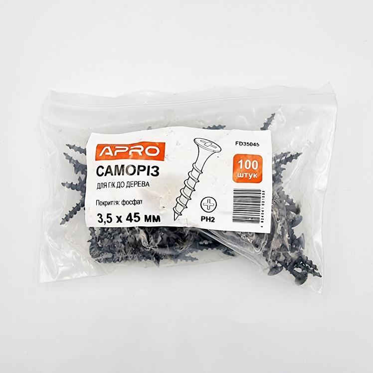 Саморезы по дереву APRO Саморез 3,5*45мм. по дереву фосфатированный (пач/100шт.)
