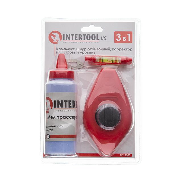 Шнуры отбивочные INTERTOOL Комплект: шнур отбивочный, корректор 115 г и шнуровый уровень, 3 в 1 MT-2505
