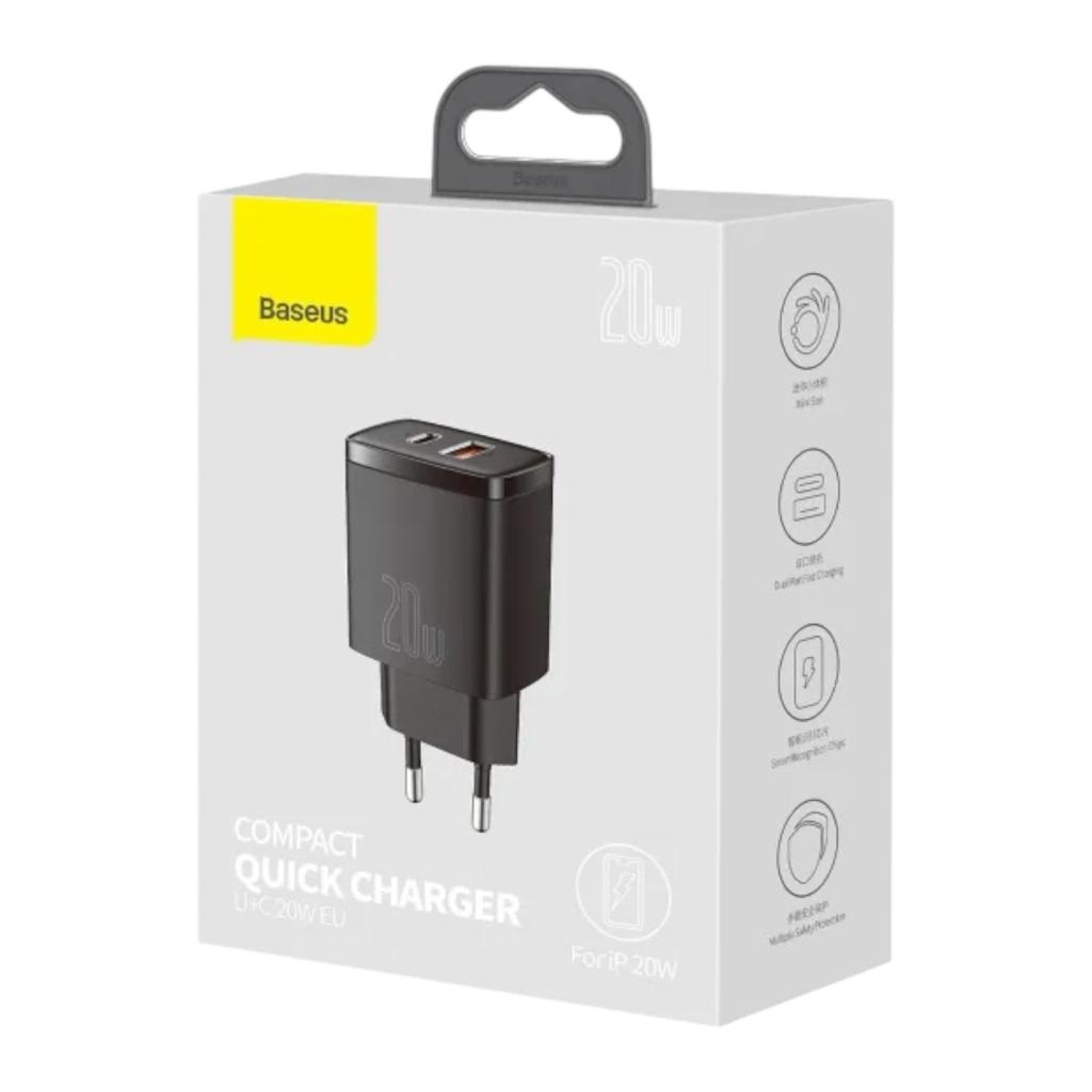 Зарядні пристрої для телефонів Baseus Зарядний пристрій Compact Quik Charger U+C 20W EU Black CCXJ-B01