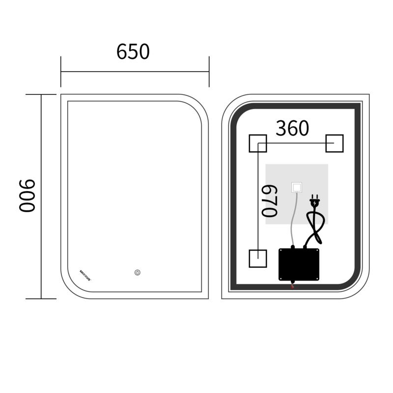  Дзеркала з підсвічуванням MIXXUS Premium BEVEL MA02-90x65-REVERSE Дзеркало (LED Touch, Anti-fog, димер (3-6,5kK)) (MP6641)