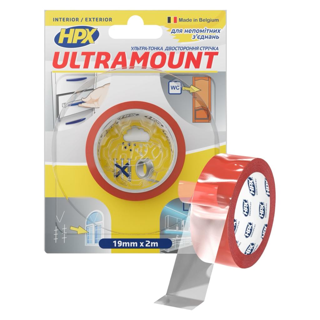 Двухсторонняя клейкая лента HPX Лента двухсторонняя ULTRA MOUNT 19мм.*0,2мм.*2м. прозрачная (блистер) UM1902