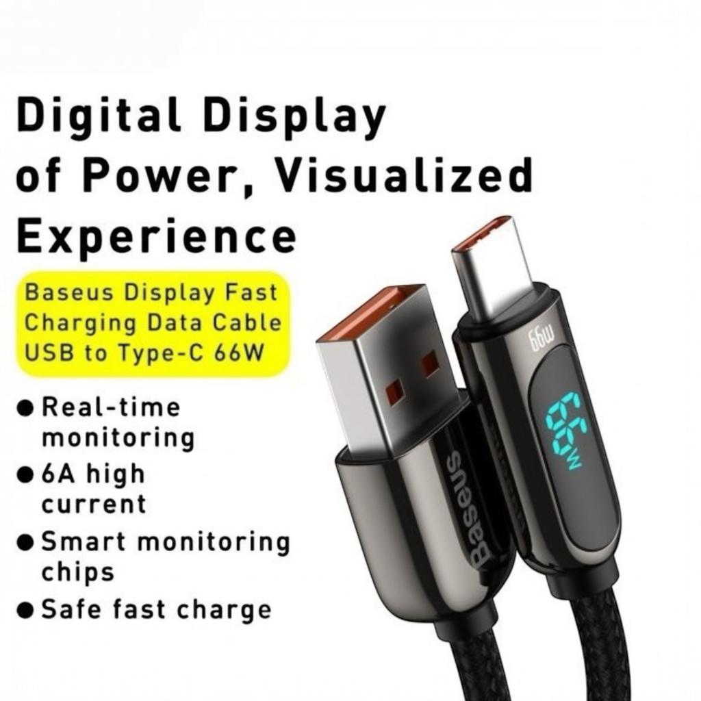 Кабелі та адаптери Baseus Кабель Display Series Fast Charging Data Cable USB to Type-C 66W 1,0m. Black CASX020001
