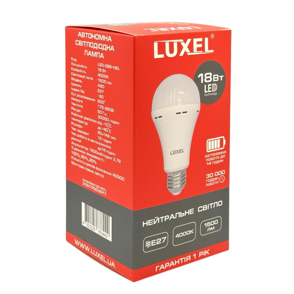 LED-Лампы LUXEL LED-Лампа акумуляторна 18W E27 4000K 1500Lm A70 LED-066-NEL