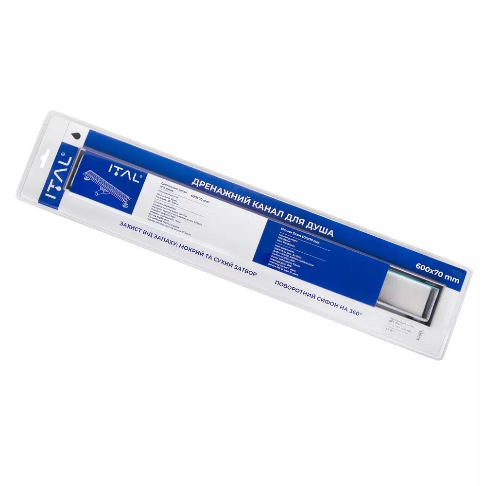Душеые трапы ITAL IT03-FT29/900 Душовий трап із нержавіючої сталі 900*70*85мм під плитку (мокрий/сухий затвор)