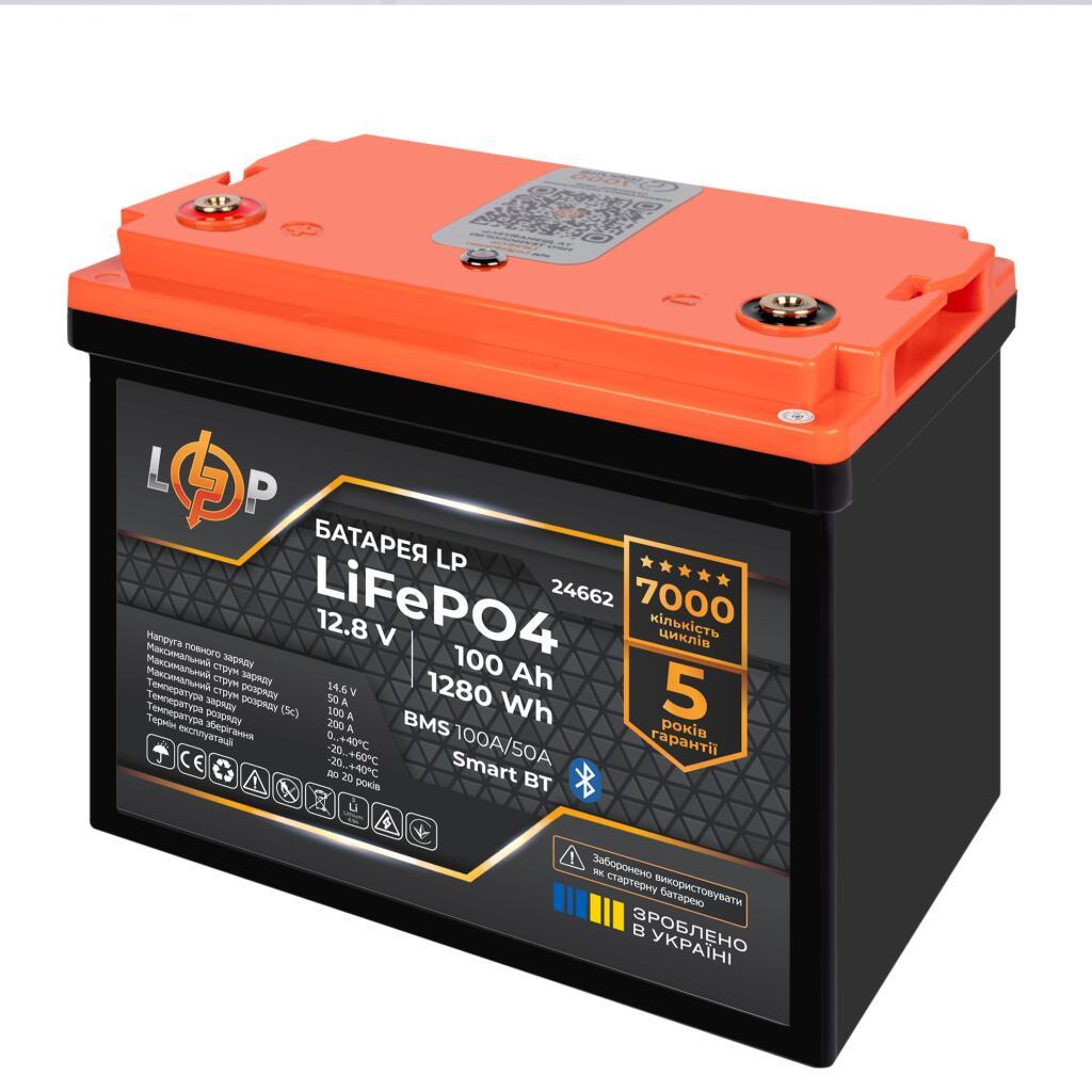 Аккумуляторы Li-ion (LiFePO4) LogicPower Акумулятор LiFePo4 12,8V/100Ah 1280Wh (BMS 100A/50А) пластик Smart BT 24662
