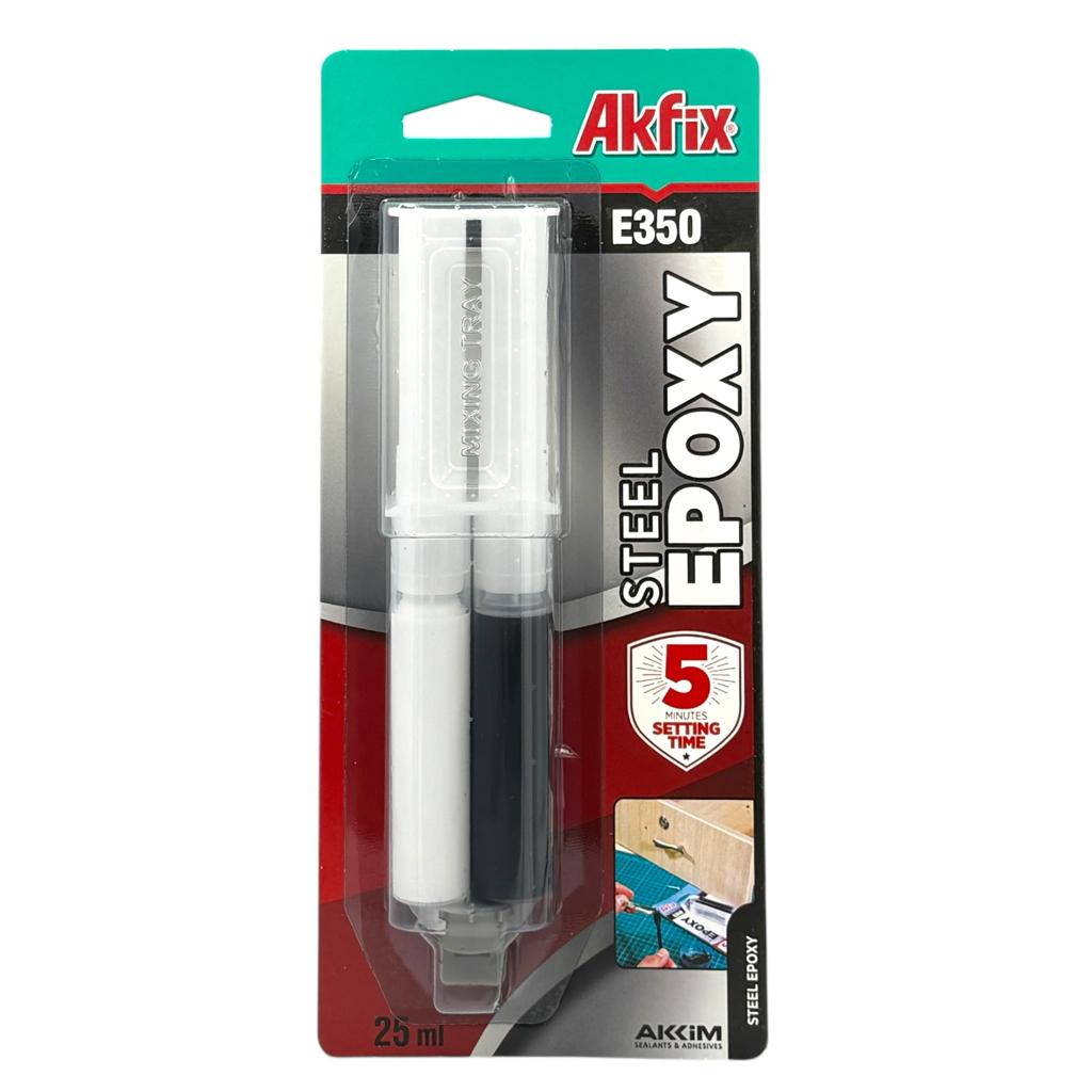 Клей, масло индустриальное, холодная сварка AKFIX E350 STEEL EPOXY Эпоксидный клей для стали 25мл.