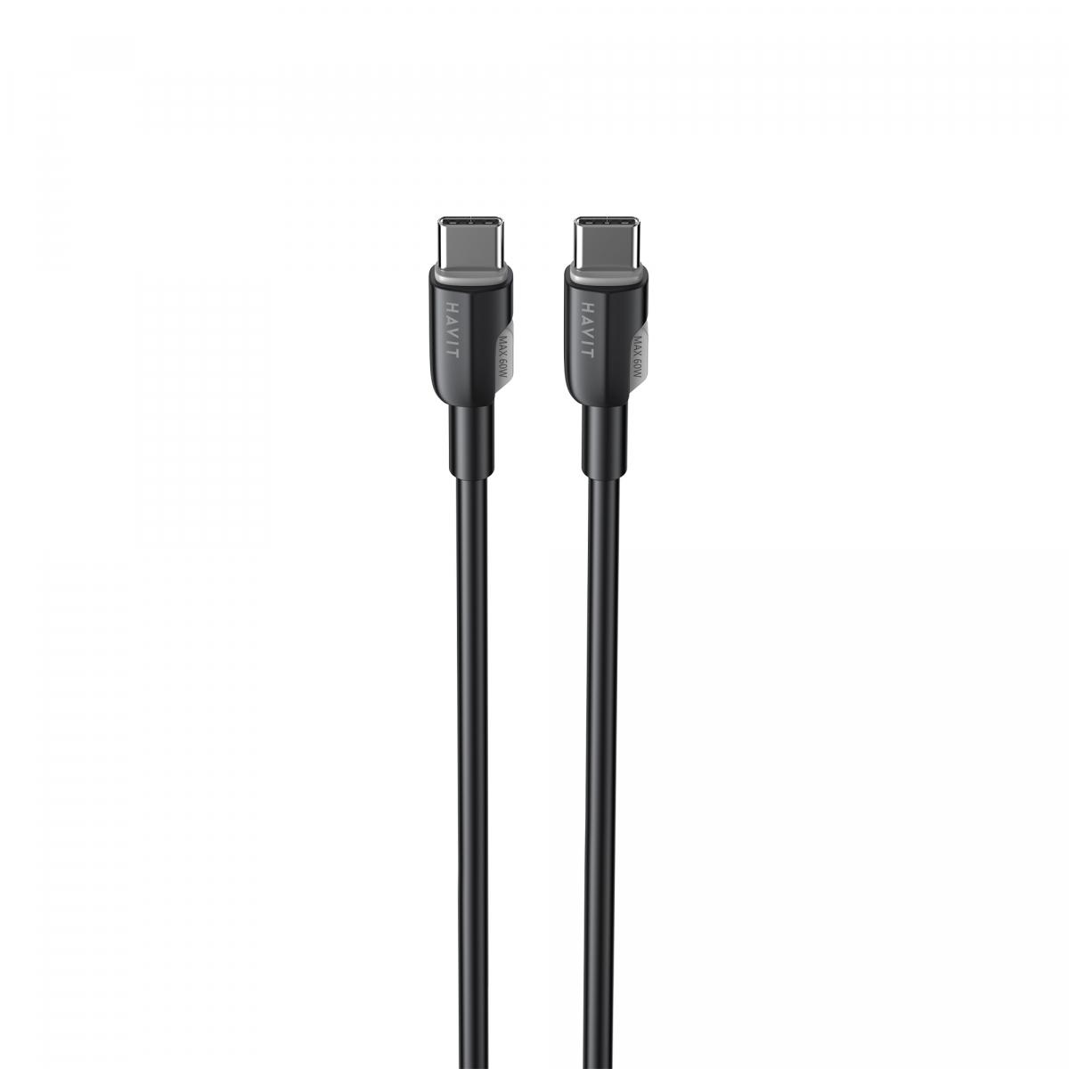 Кабелі та адаптери HAVIT HV-CB308C Кабель Type-C - Type-C PD60W 3A 1м Black (силіконовий) 28579
