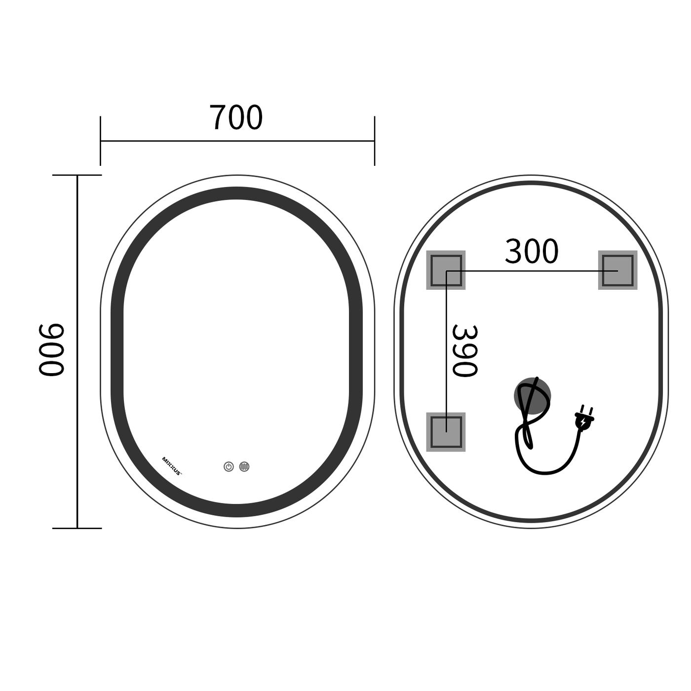  Дзеркала з підсвічуванням MIXXUS Premium ELLIPSE MV05-90x70-REVERSE Дзеркало (LED Touch, Anti-fog, димер (3-6,5kK)) (MP6644)