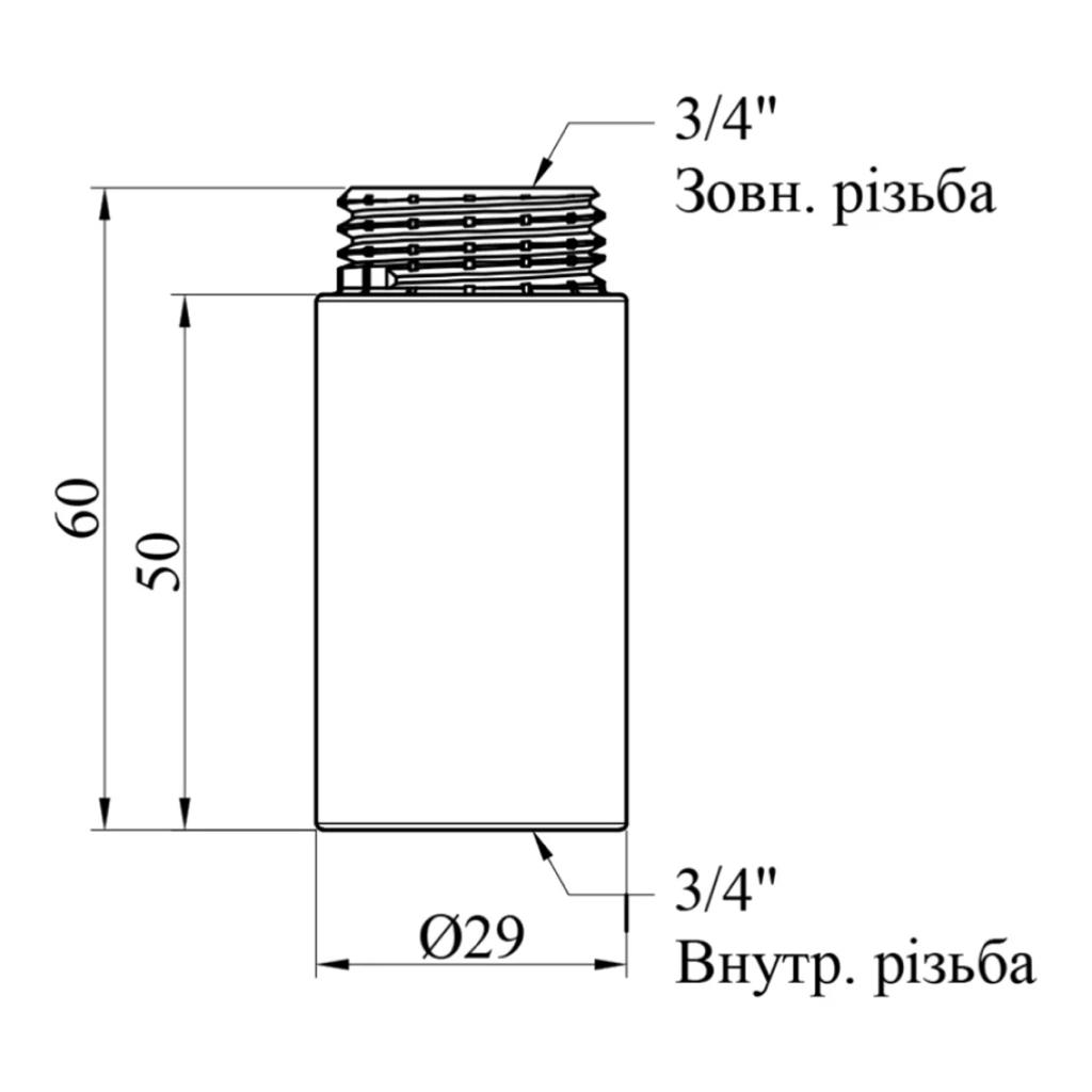 Фитинги резьбовые хромированные Chrome KARRO Удлинитель хром. 3/4 50 мм. KR3209