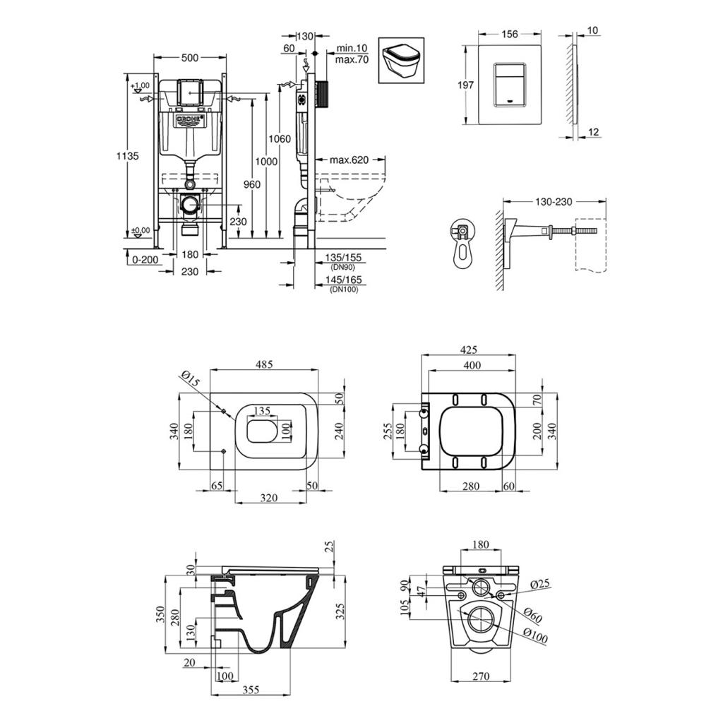 Инсталяции GROHE Solido 3 в 1 3884966Q Інсталяція +  Унітаз безобідковий Kroner Eifel WHI493436 TORNADO з сидінням Slim Duroplast / Soft-close / Quick relase KE493436WHIT (3884966KE493436T)