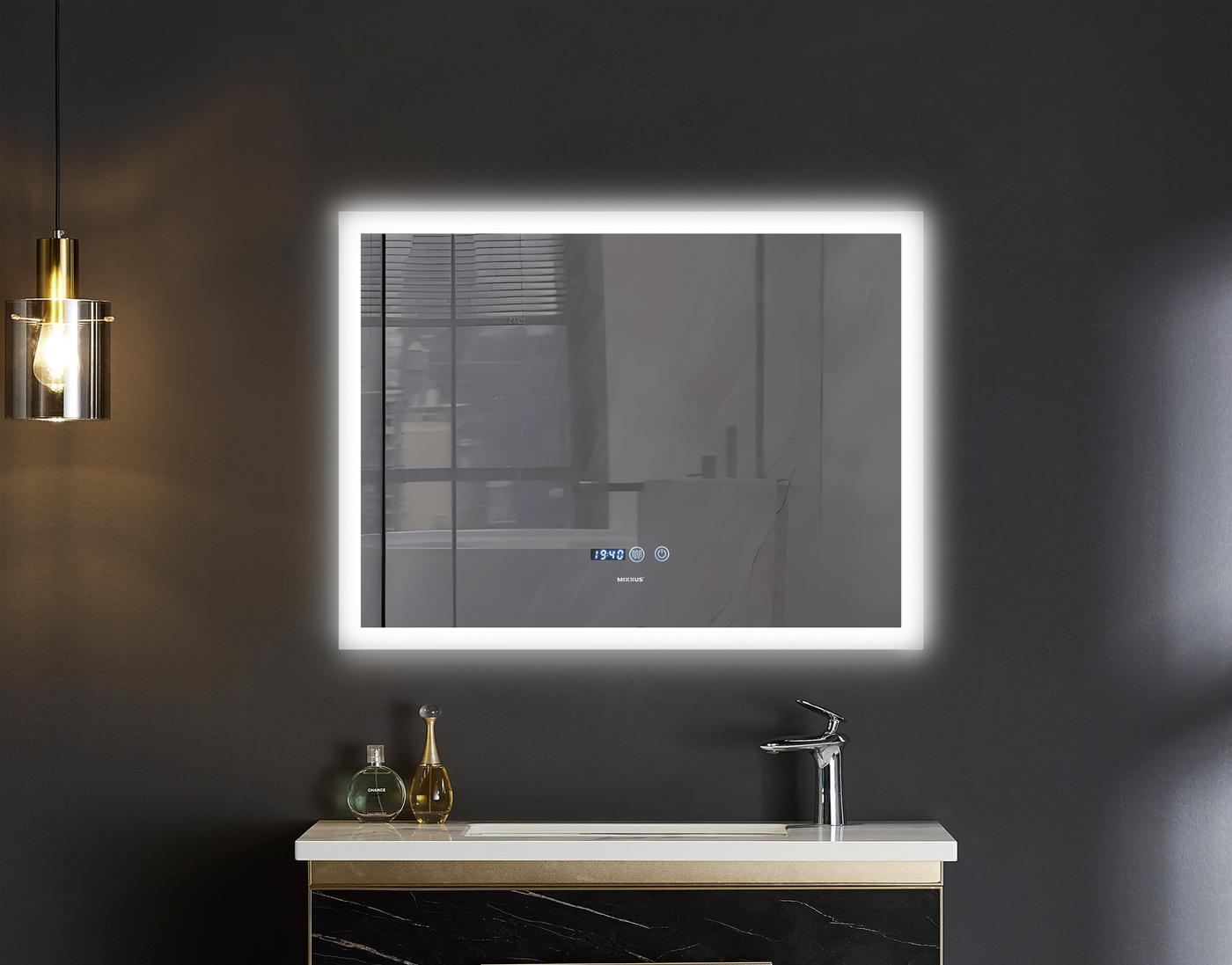 Зеркала с подсветкой MIXXUS FLAT MR04-80x60 Дзеркало (LED Touch, Anti-fog, димер, регулювання яскравості, годинник) (MI6928)