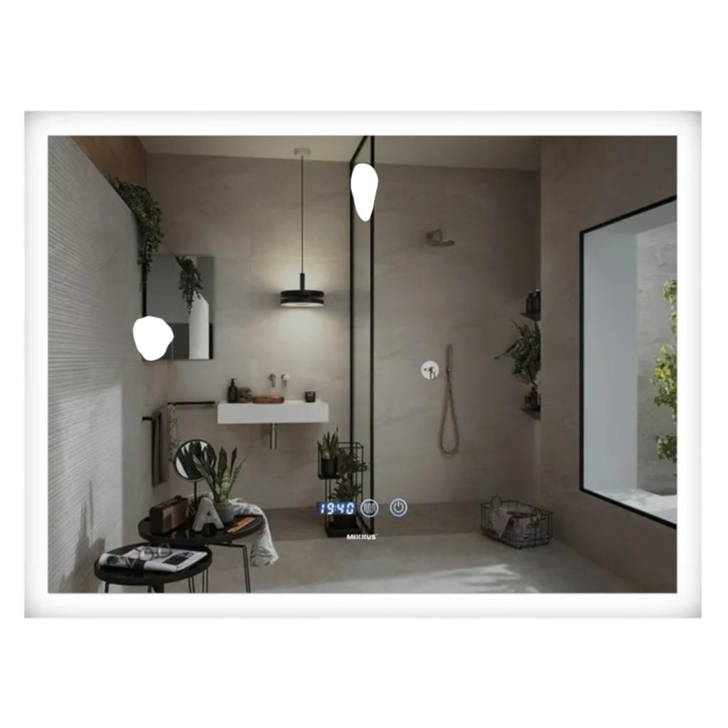 Зеркала с подсветкой MIXXUS FLAT MR04-80x60 Дзеркало (LED Touch, Anti-fog, димер, регулювання яскравості, годинник) (MI6928)