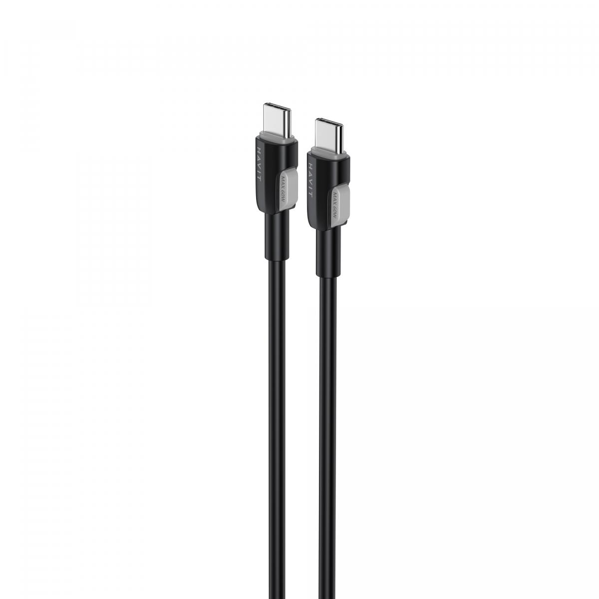 Кабелі та адаптери HAVIT HV-CB308C Кабель Type-C - Type-C PD60W 3A 1м Black (силіконовий) 28579