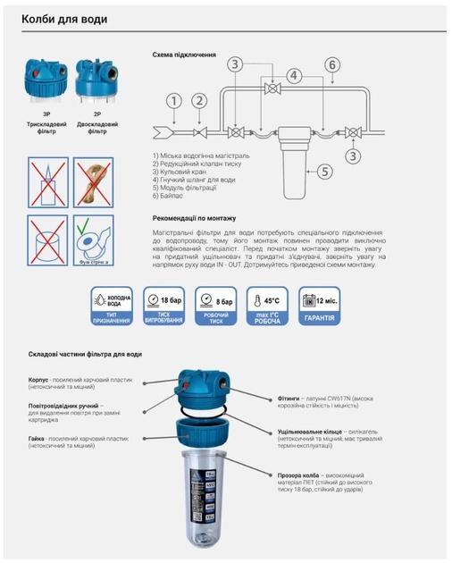Фільтри і комплектуючі AQUASTRONG Фільтр механічного очищення для холодної води 3P (10, латунь 1) MP-10310
