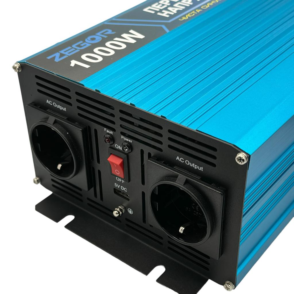 Перетворювачі напруги ZEGOR Інвертор-перетворювач напруги 1000W 12/220V (чиста синусоіда) DPR-1000