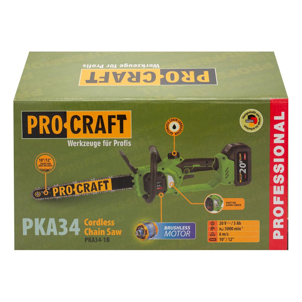 Пилки ланцюгові акумуляторні PROCRAFT Пила акумулятор. безщіткова (без АКБ та ЗП, 2 ланцюги 2 шини) PKA34