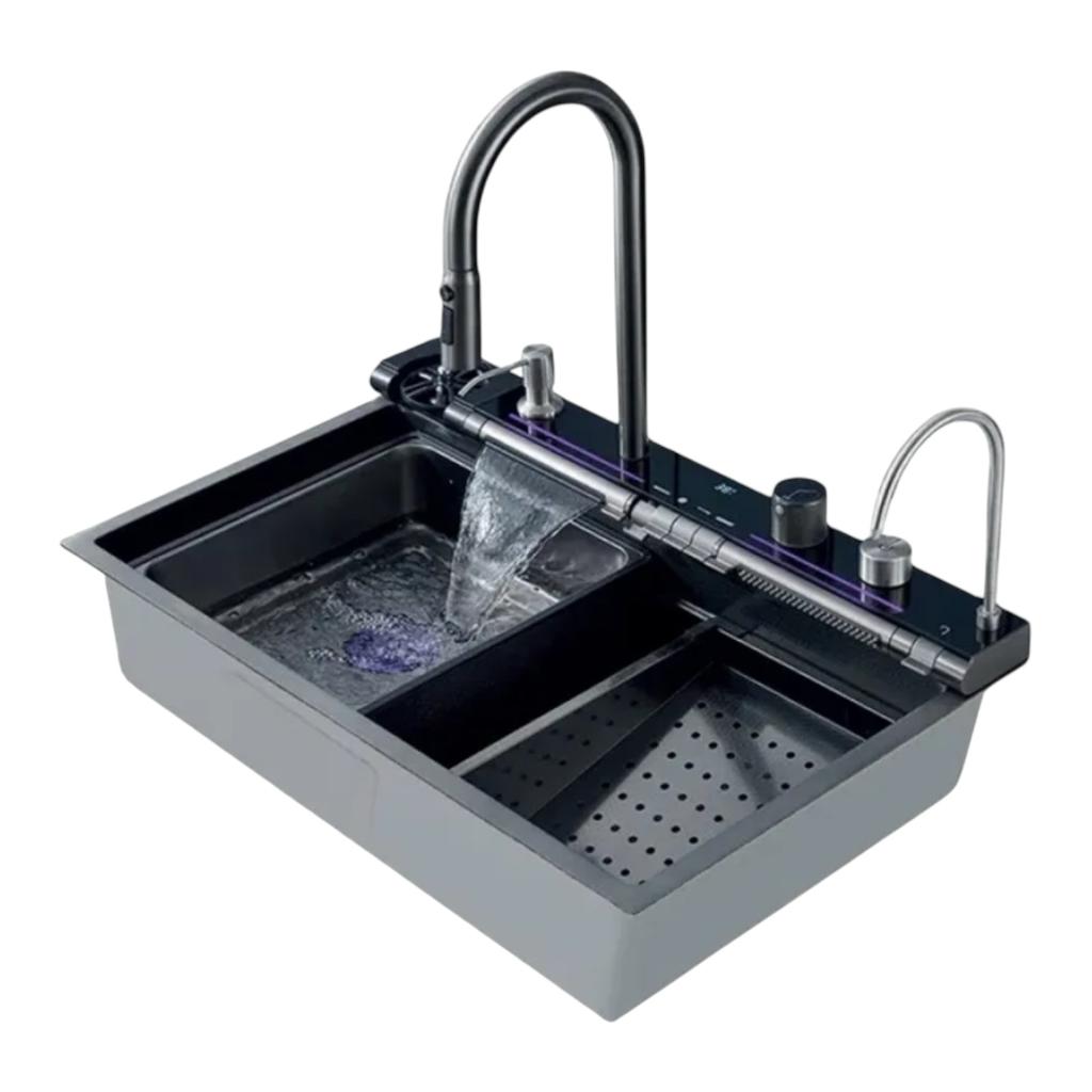  Мойки многофункциональные ZERIX ZH7546-SET-04 DECOR NANO-BLACK Кухонна мийка багатофункціональна 750*460*215мм. (з PVD  покриттям)