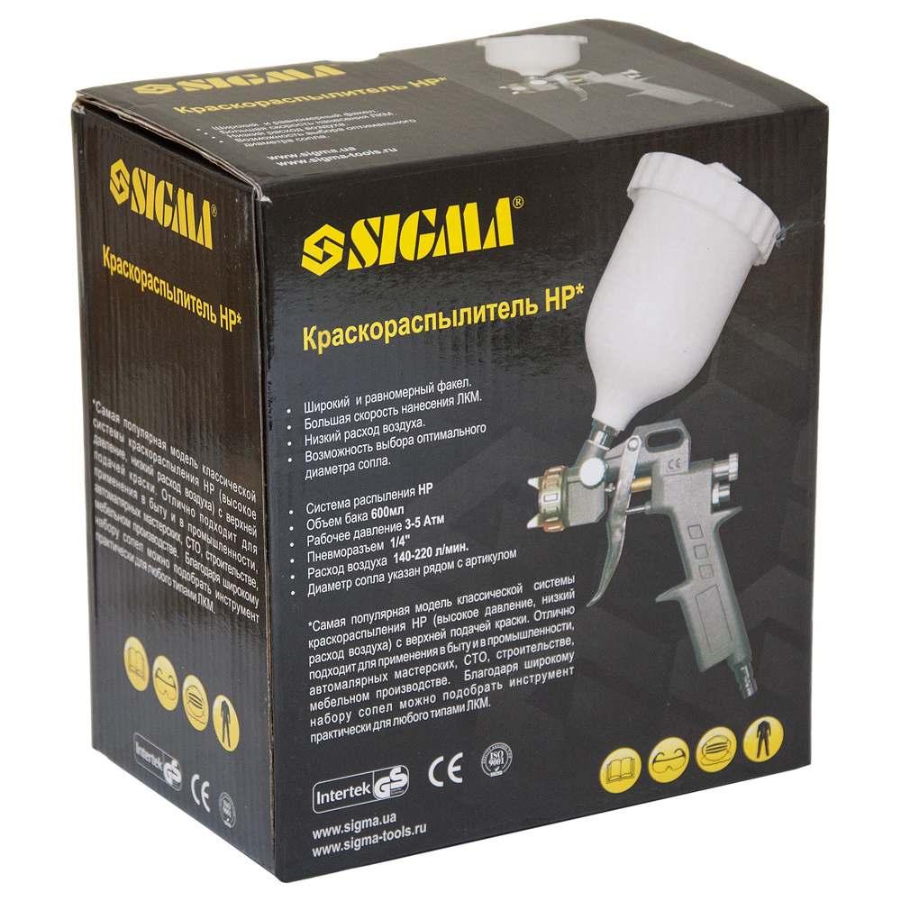 Краскопульты пневмат. SIGMA Фарбопульт пневматичний HP, форсунка 1.4 мм, верхній пластиковий бачок 600 мл. 6811101