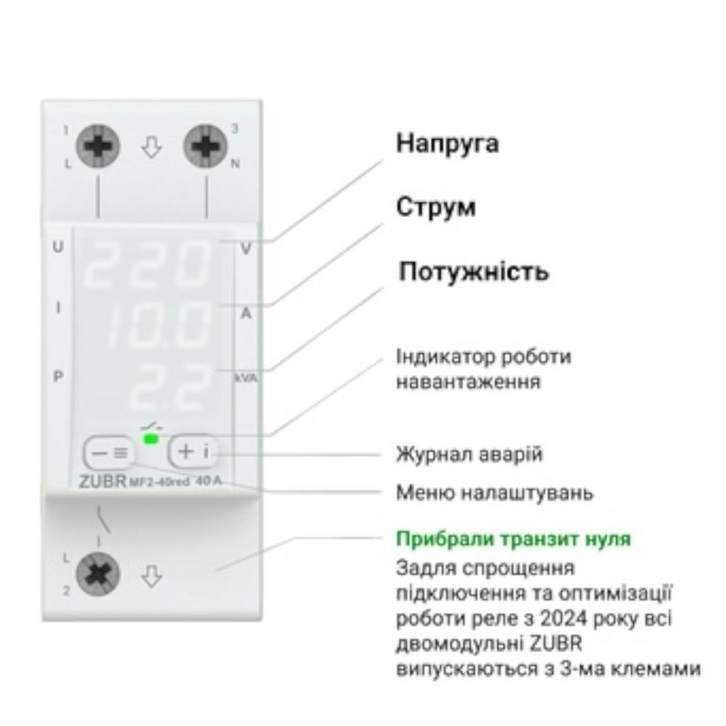 Реле напруги ZUBR Реле напруги багатофункційне MF2-50