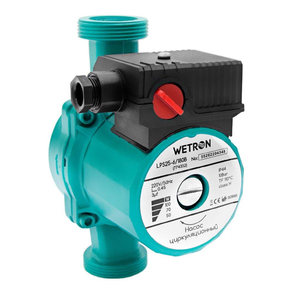 ЦИРКУЛЯЦИОННЫЕ НАСОСЫ WETRON Насос циркуляционный 100Вт Hmax 6м Qmax 50л/мин Ø1 1/2 180мм Ø1 774332