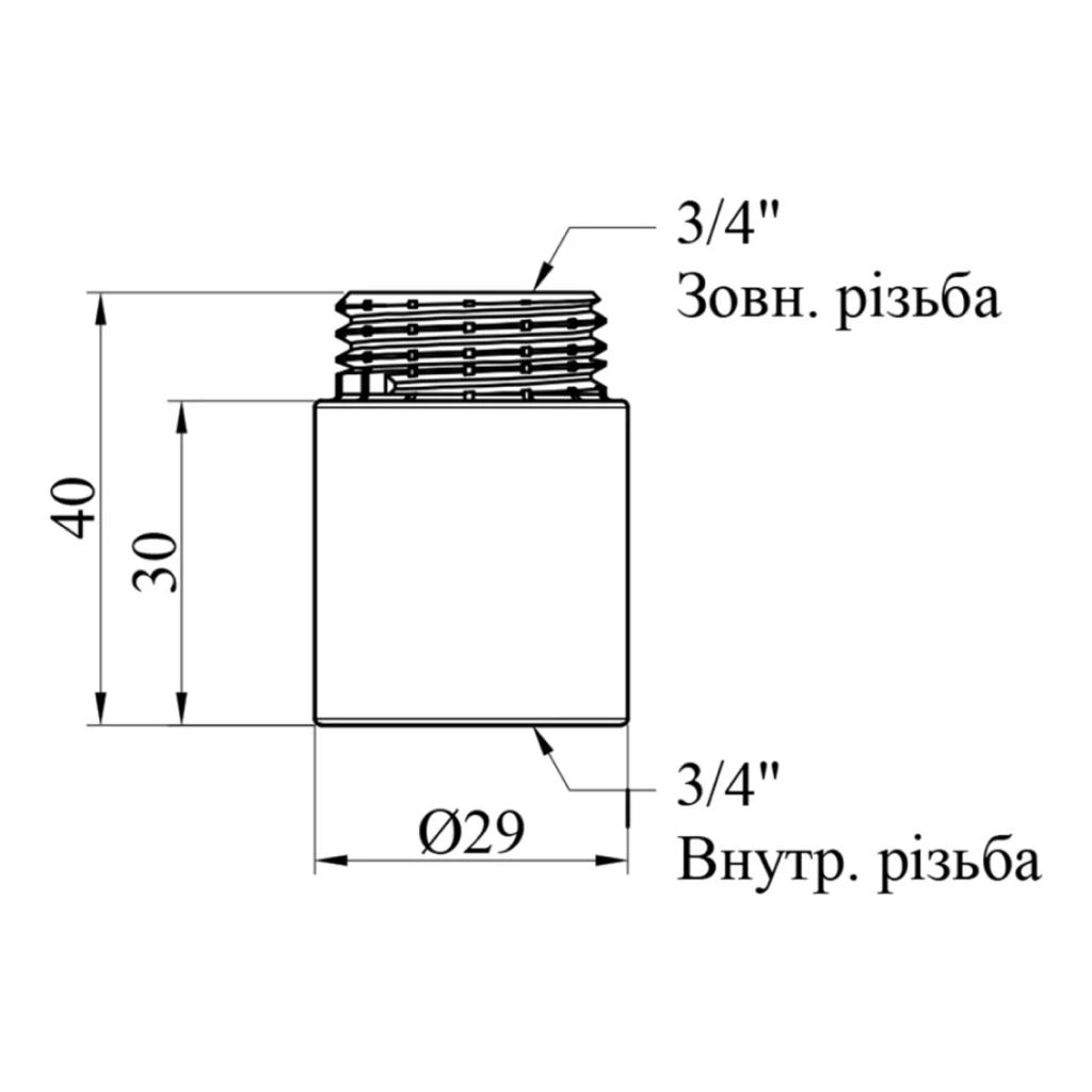Фитинги резьбовые хромированные Chrome KARRO Удлинитель хром. 3/4 30 мм. KR3209