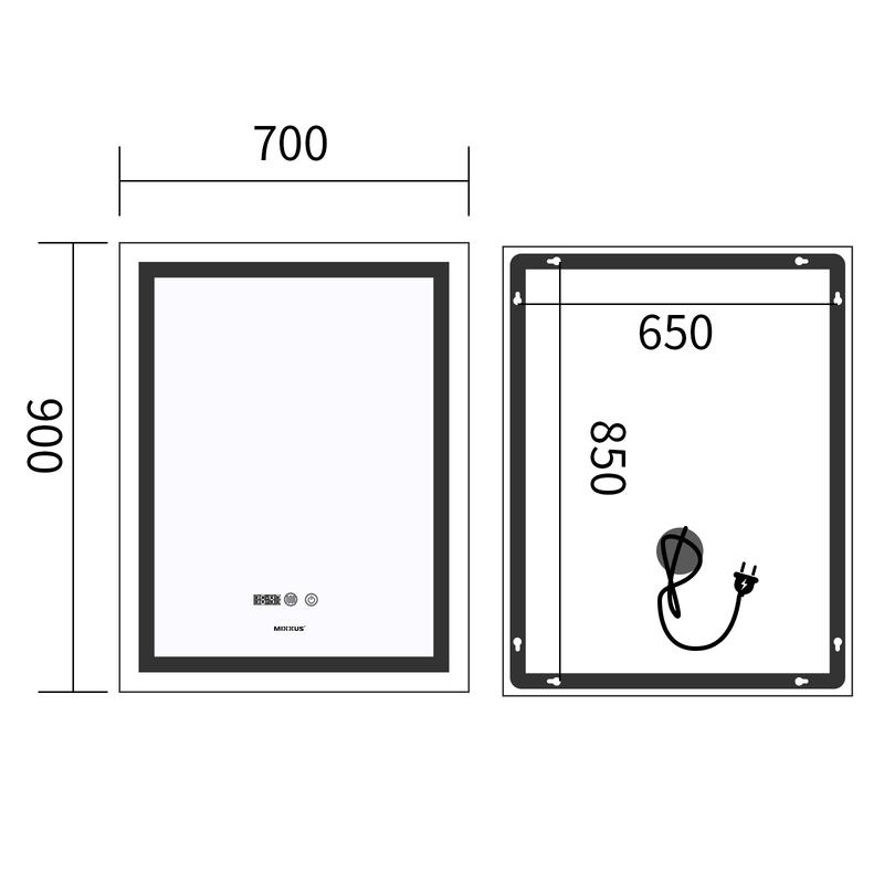 Зеркала с подсветкой MIXXUS Premium FLASH MR21-70x90 Дзеркало (LED Touch, Anti-fog, димер, годинник) (MP6618)