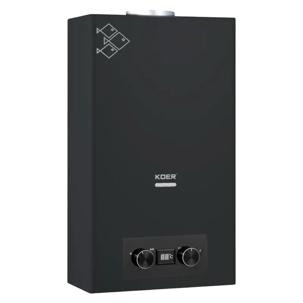 Газові колонки KOER KWH.G0110 Газова колонка димохідна 10л. BLACK 180*340*590мм. (KR5554)