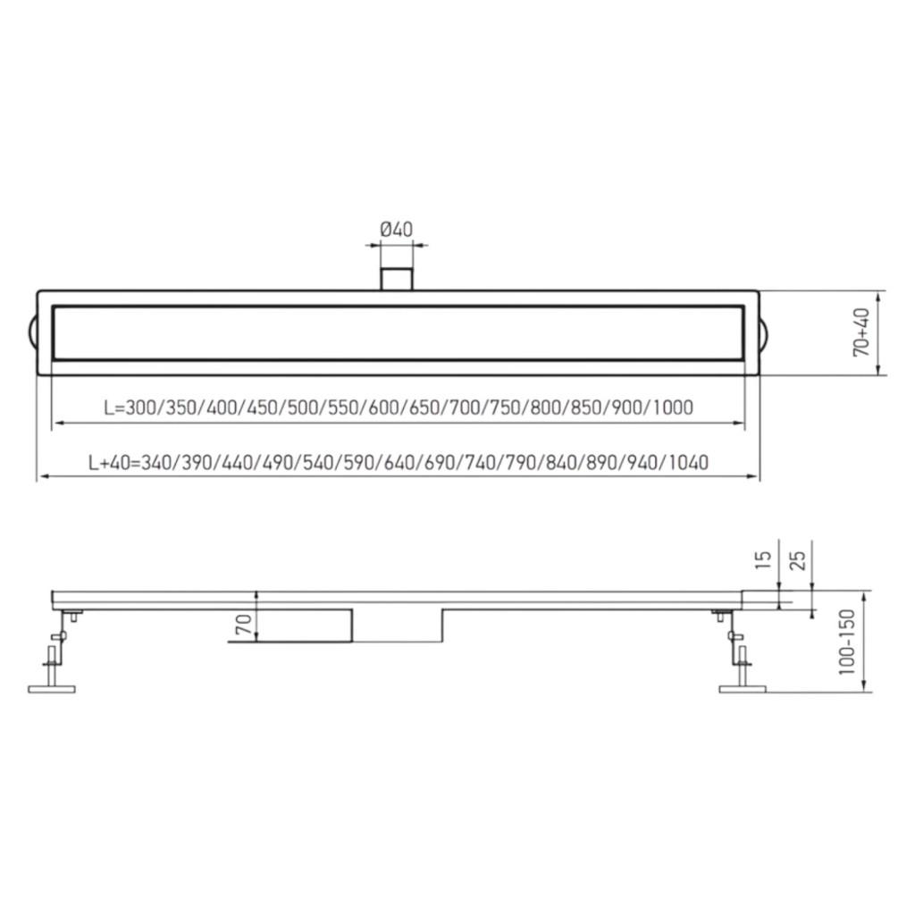 Душові трапи KOER FD29-70x850 Душовий трап із нержавіючої сталі SUS304 850*70*70мм під плитку (мокрий/сухий затвор) (AC0678)