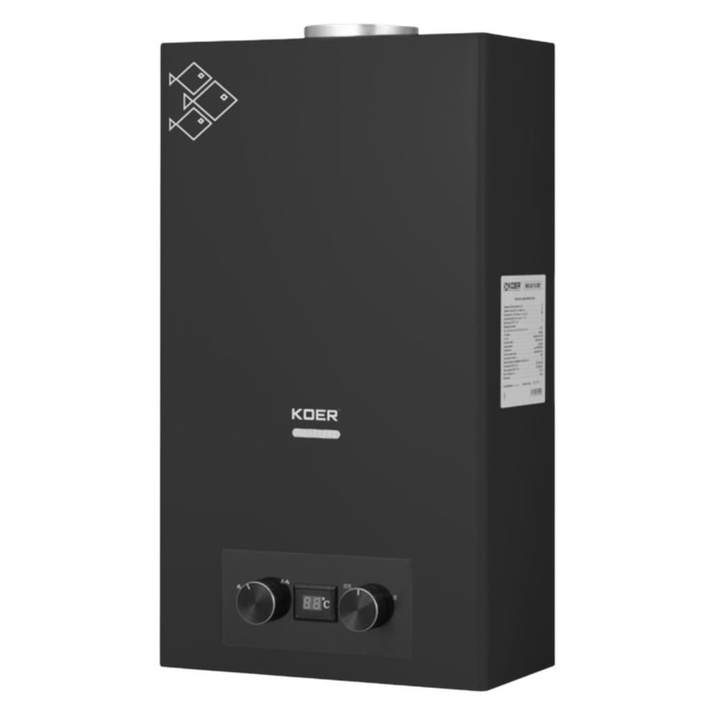Газові колонки KOER KWH.G0110 Газова колонка димохідна 10л. BLACK 180*340*590мм. (KR5554)