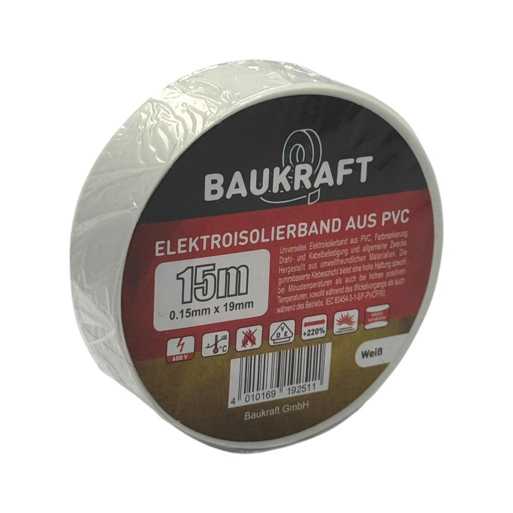 Изолента BAUKRAFT Изоляционная лента 0,15мм.*19мм.*15м. (белая) 166486