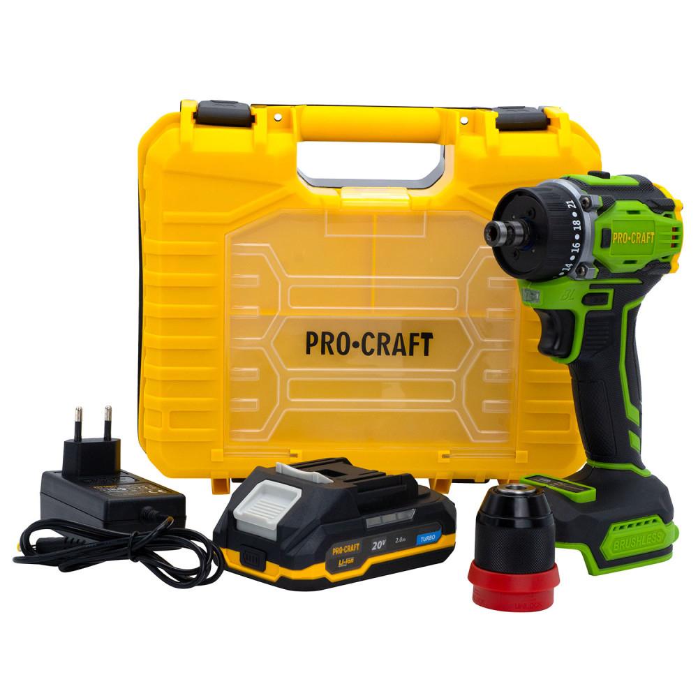Шуруповёрты аккумуляторные PROCRAFT Шуруповерт акумуляторний безщітковий 20V 30Нм (з АКБ 1*2Ah+ЗП+кейс) PA18Pro DFR
