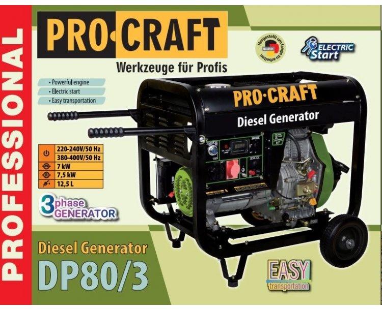 Генератори дизельні PROCRAFT Генератор дизельний (ТРИФАЗНИЙ) DP80/3 UNIVERSAL