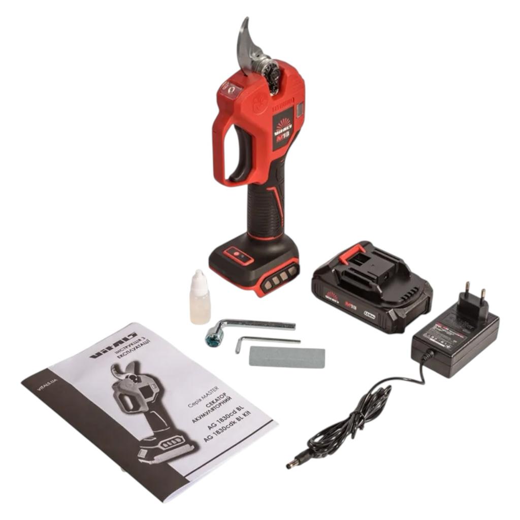Секатори акумуляторні VITALS Master AG 1830cdk BL Kit М18 Секатор акумуляторний безщітковий (з АКБ 1*2Ah та ЗП + кейс)
