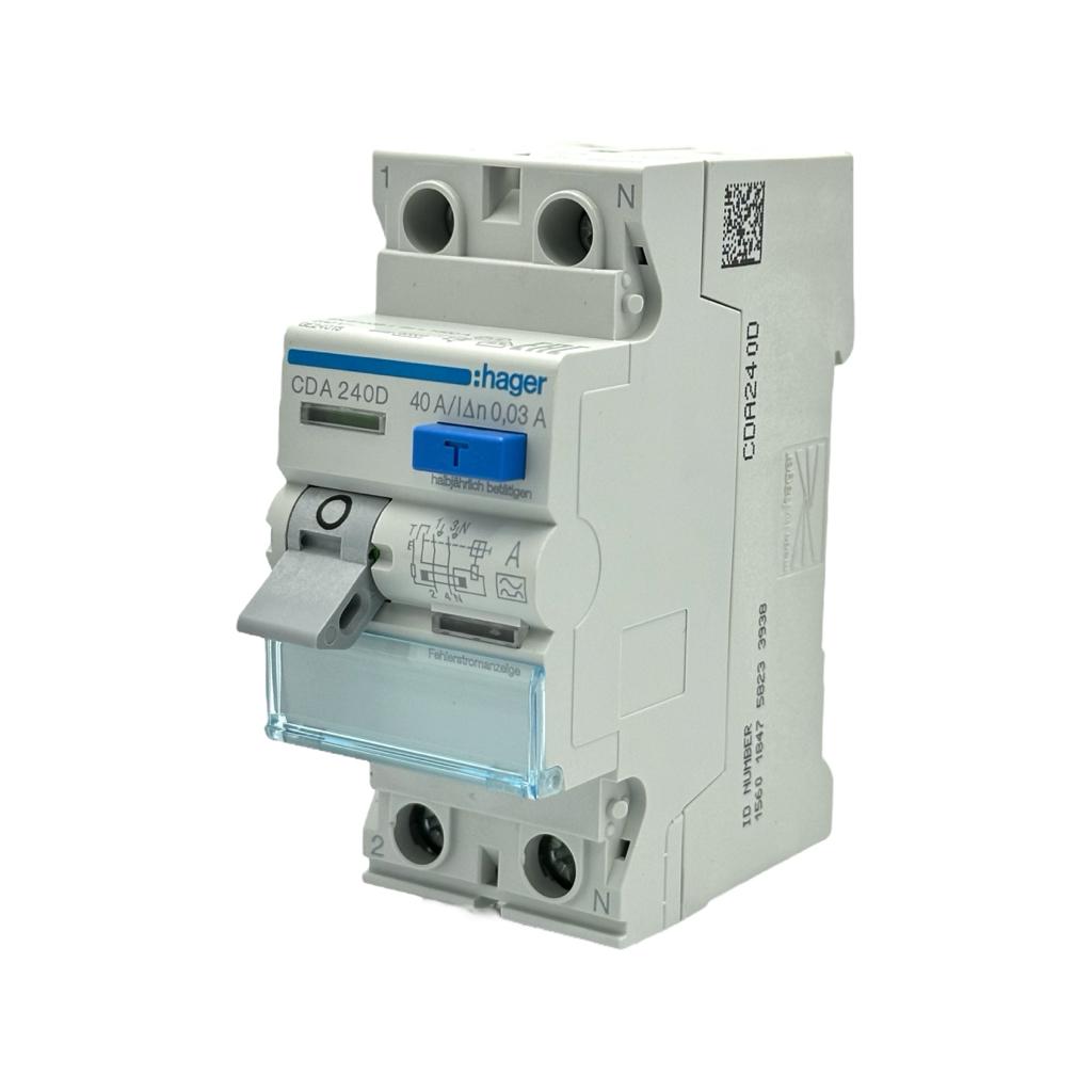 УЗО Hager ПЗВ 1P+N, 40A, 30mA, 6kА CDA240D