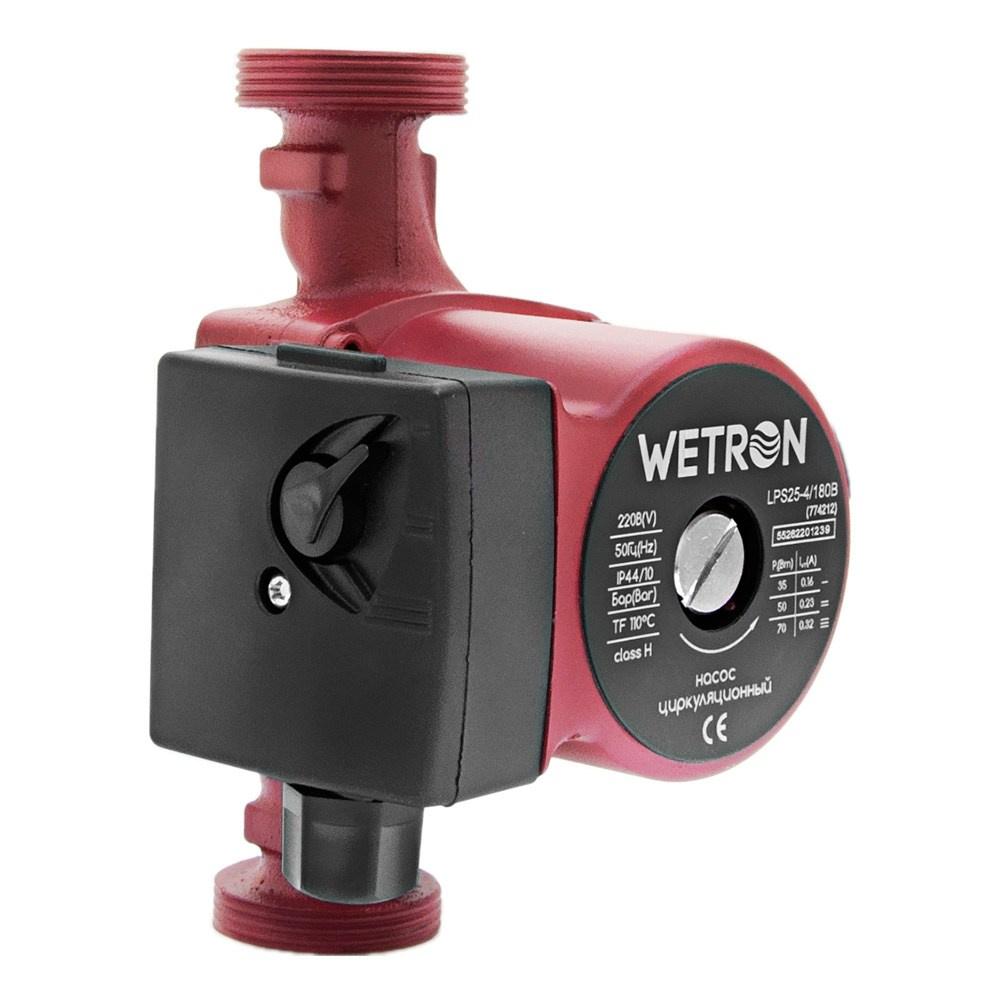 ЦИРКУЛЯЦІЙНІ НАСОСИ WETRON Насос циркуляційний 75Вт Hmax 4м Qmax 40л/хв Ø1 1/2 180мм бордо+гайки Ø1 774212