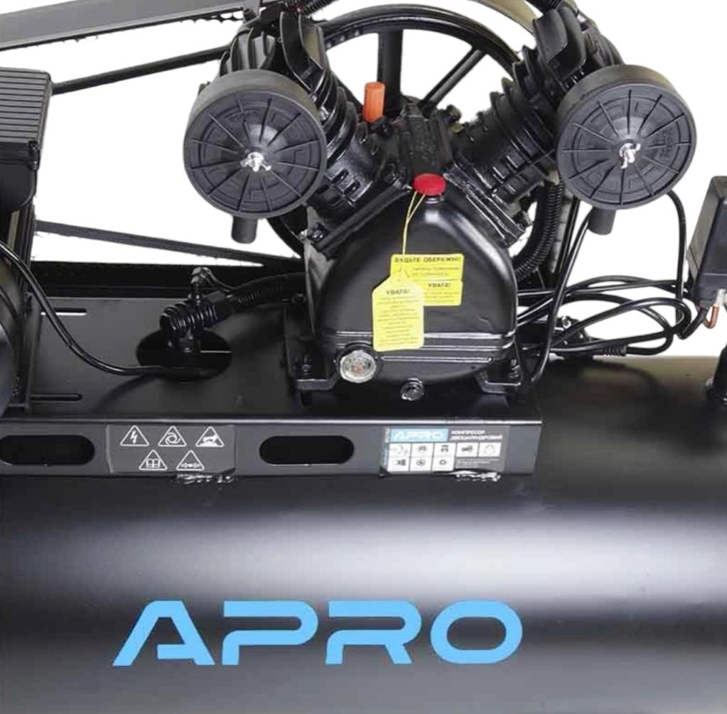 Компрессоры воздушные APRO Компрессор двухцилиндровый ременной 2.2кВт 402л/мин 8бар 100л (2 крана) 850182