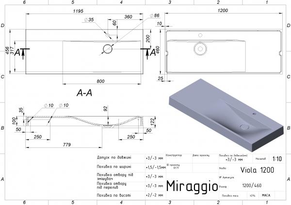 Умивальники та п'єдестали MIRAGGIO Умивальник VIOLA 1200R