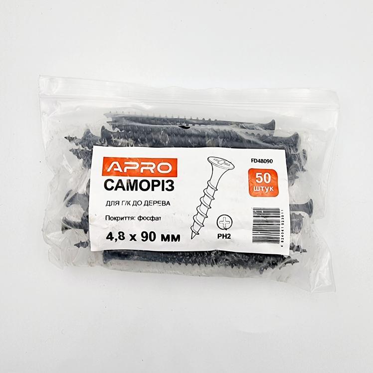 Саморезы по дереву APRO Саморез  4,8*90мм. по дереву фосфатированный (пач/50шт.)
