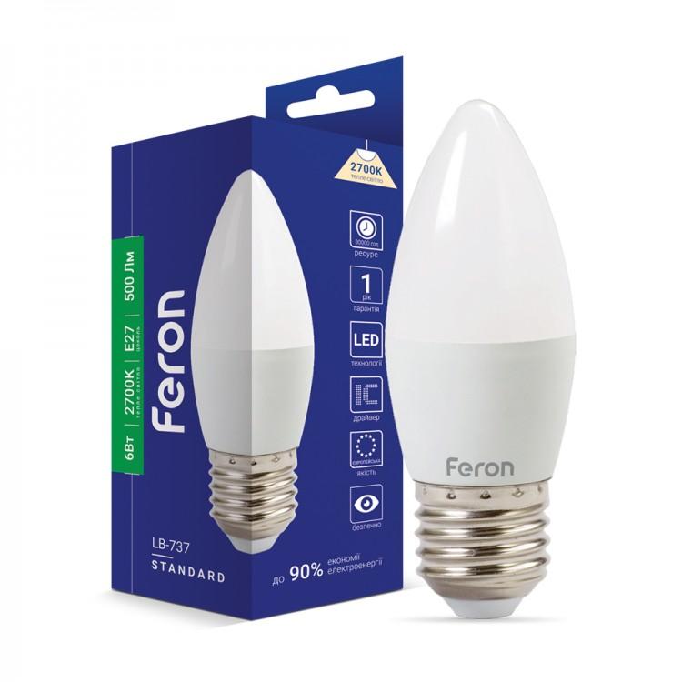 LED-Лампи Feron LED-Лампа STANDART свічка 6w 2700K E27 LB-737