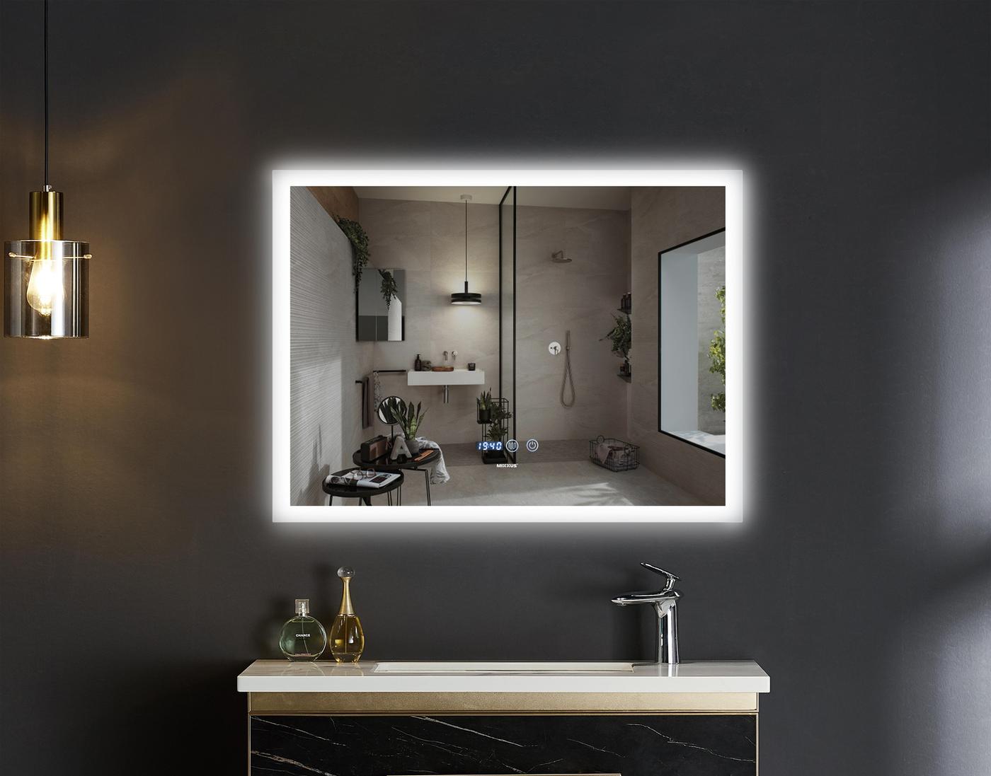  Дзеркала з підсвічуванням MIXXUS FLAT MR04-100x80 Дзеркало (LED Touch, Anti-fog, димер, регулюванням яскравості, годинник) (MI6927)