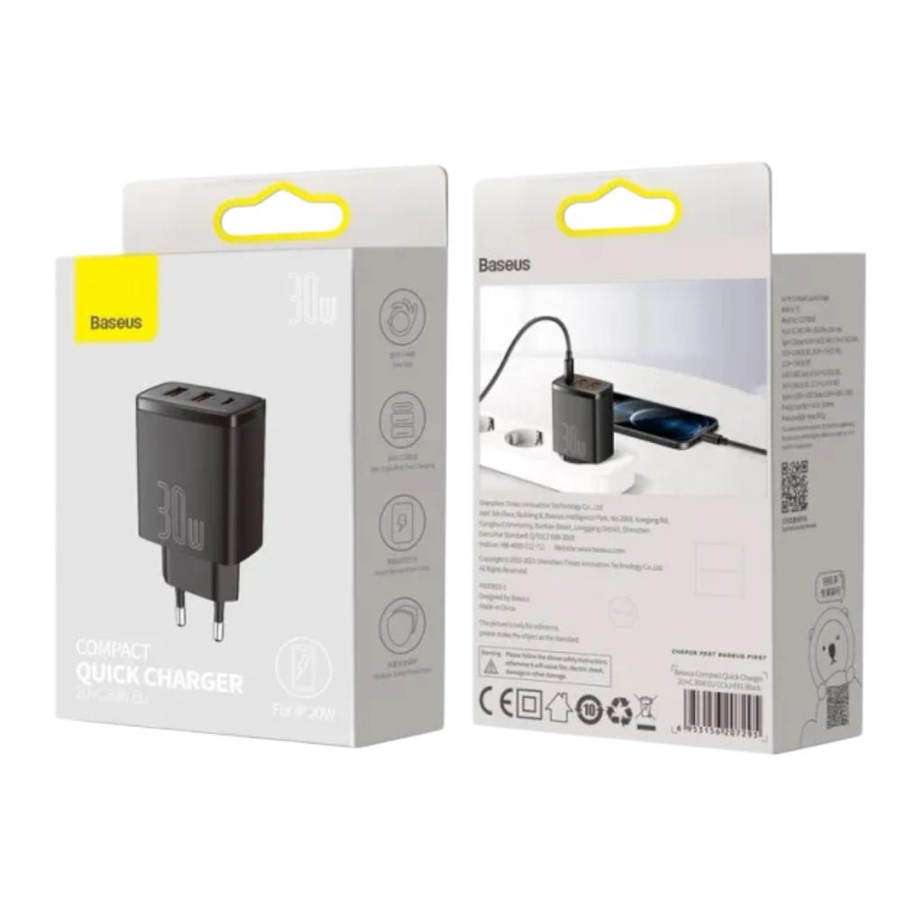 Зарядні пристрої для телефонів Baseus Зарядний пристрій Compact Quik Charger 2U+C 30W EU Black CCXJ-E01