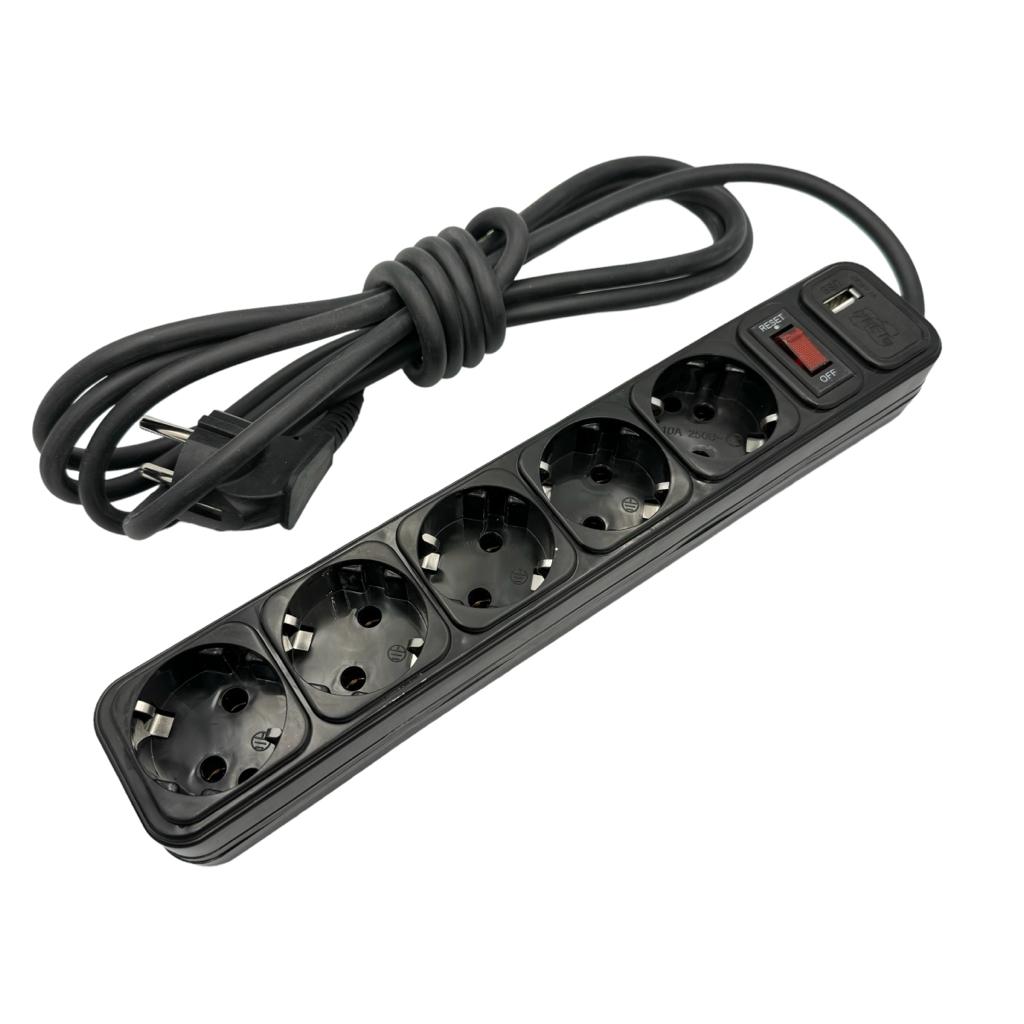 Мережеві фільтри КРЕТ Мережевий фільтр 5/1,5м. + USB (чорний)