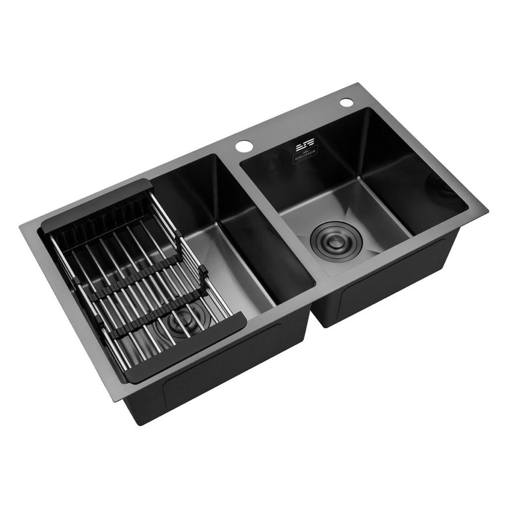 Мойки из нержавейки KRONER KRP Schwarze - 7843ZHM PVD Кухонна мийка накладна 780x750мм. (3.0/1.0мм.)