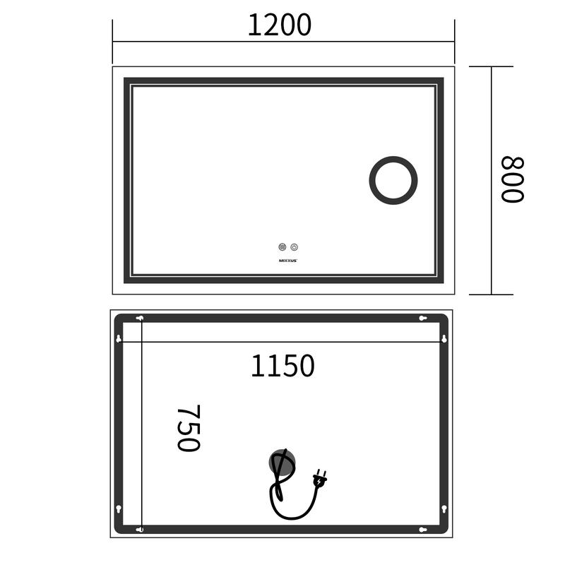  Дзеркала з підсвічуванням MIXXUS Premium QUADRO MR20-120x80 Дзеркало (LED Touch, Anti-fog, димер, лінза) (MP6624)