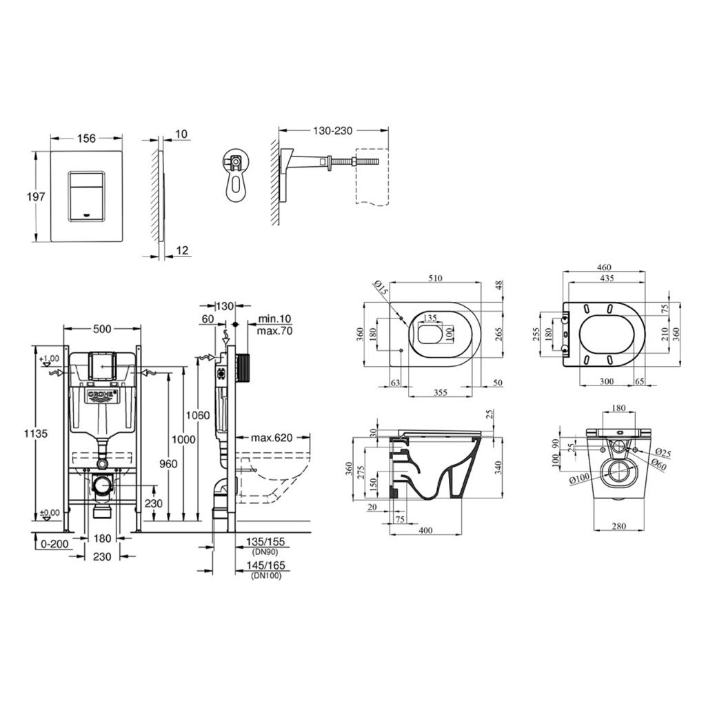 Инсталяции GROHE Solido 3 в 1 3884966Q Інсталяція + Унітаз безобідковий Kroner Armada WHI513636 RIMLESS з сидінням Slim Duroplast / Soft-close / Quick relase KA513636WHIR (3884966KA513636)