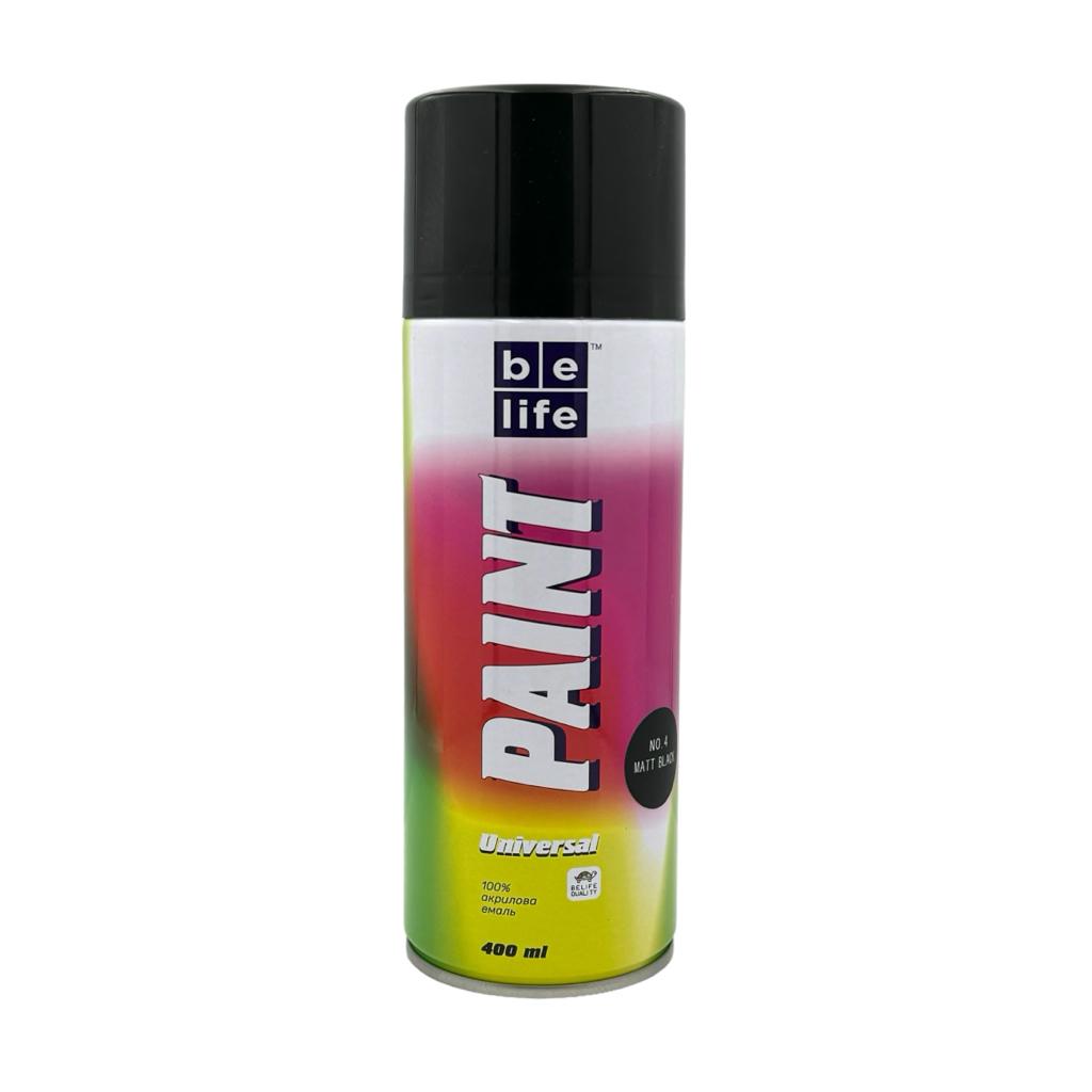 Краска аэрозольная BeLife Paint Universal Краска аэрозольная универсальная №4 (чёрная матовая) 400 мл.